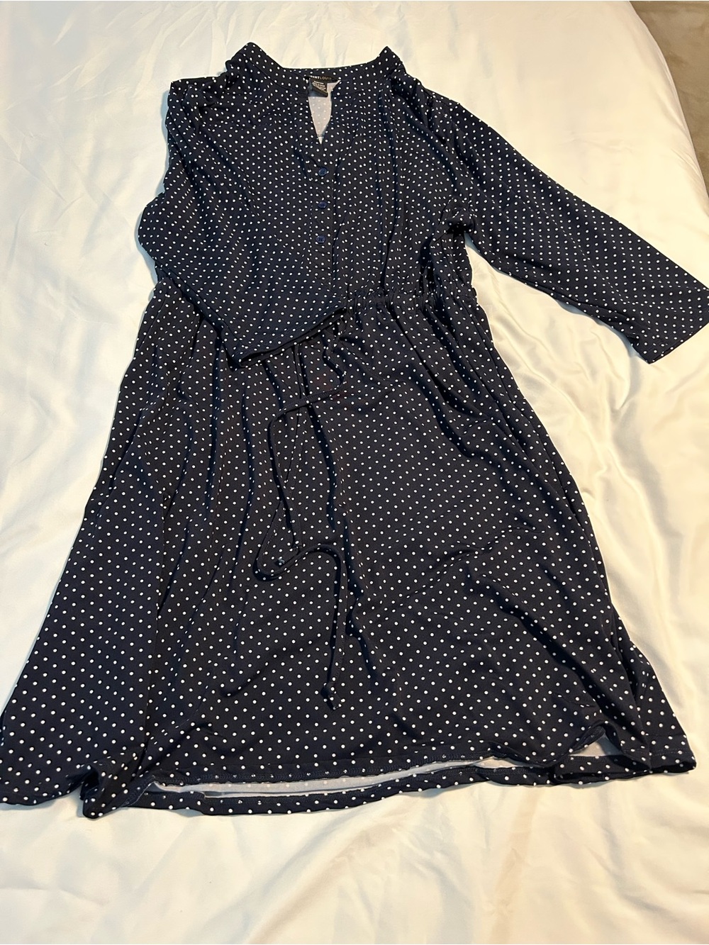 Navy Polka Dot Tie-Waist Women's Dress